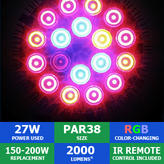 27 to 54 Watt RGB Color-Changing LED PAR38 (High Output) Questions & Answers