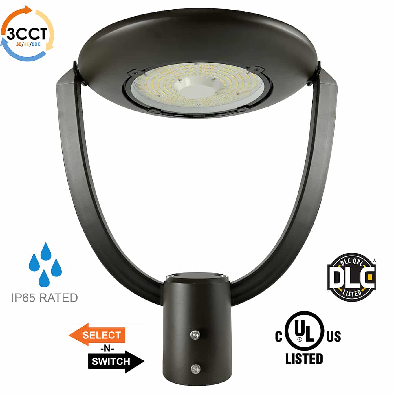 150 Watt Max Cambria Series Multi-Select LED Post Top Light, CCT & Wattage Selectable Questions & Answers