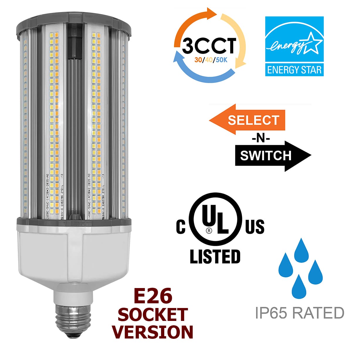 54 Watt Max NexGen Multi-Select LED Corn Bulb Retrofit, For E26 or E39 Socket Base, CCT & Wattage Selectable Questions & Answers