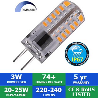 12V 3 Watt LED JC Bi-Pin - Dimmable - Outdoor IP67 Rated Questions & Answers